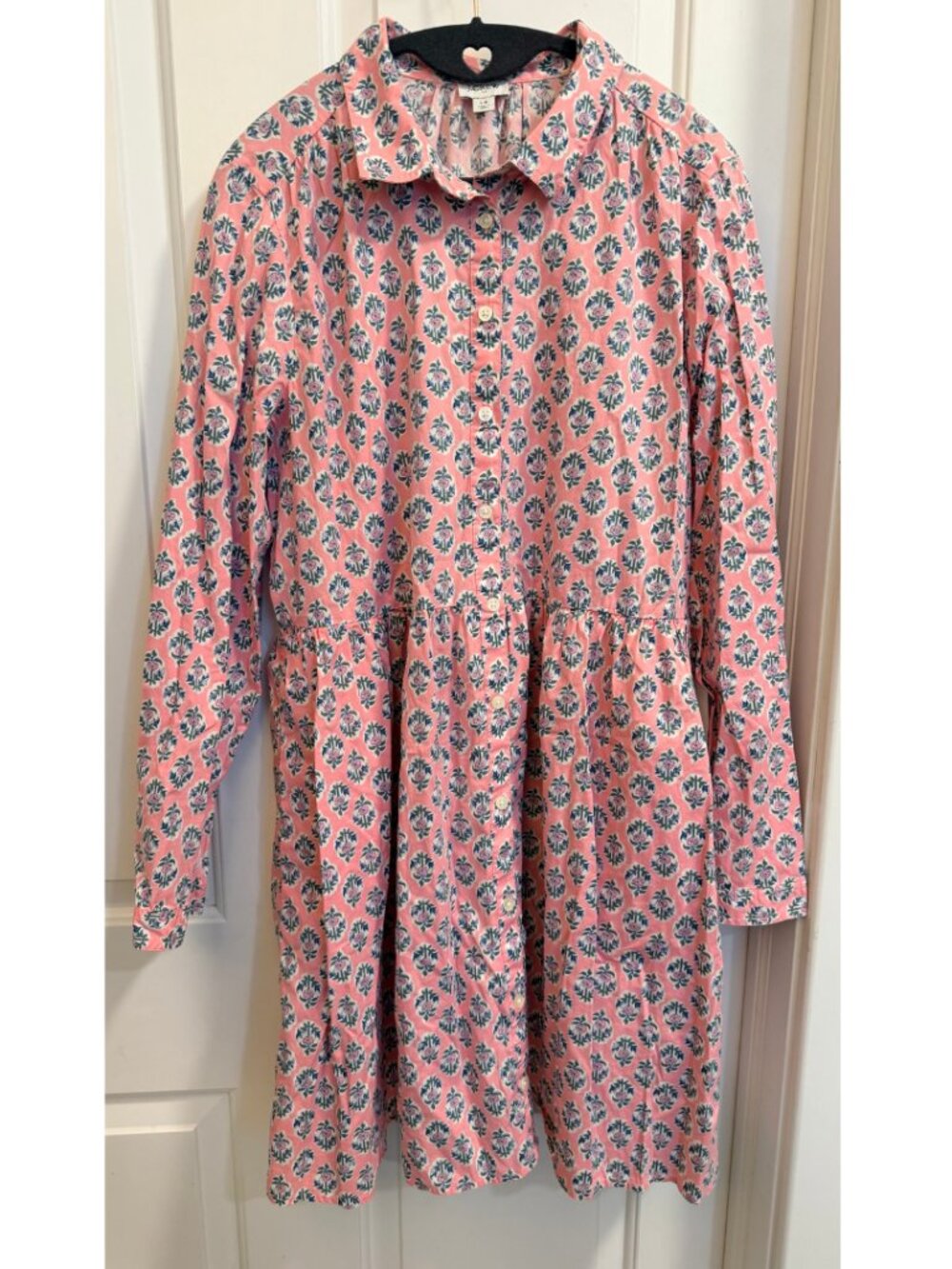 J.Crew Coral Pink Botanical Floral Button Front Shirt Dress Size 14